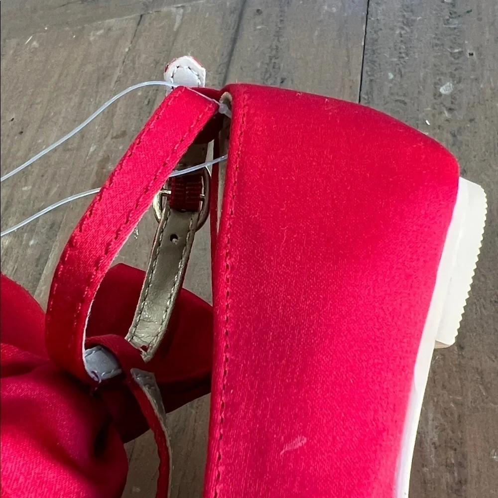Janie and jack red satin t-bar Mary Jane shoes with bow toddler size 5 holiday